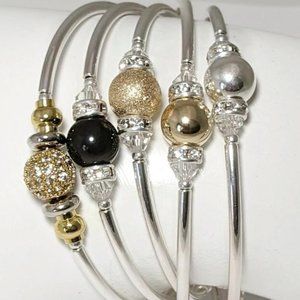 Chic Silver and Gold Beaded Bracelet Set